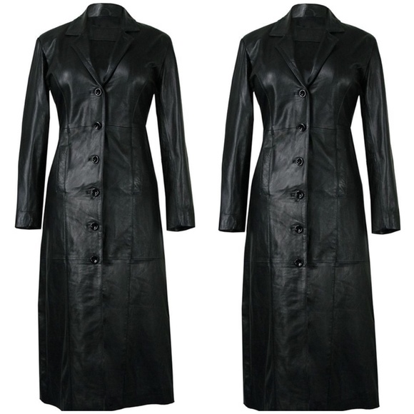 SETTORE Italian Black Leather Trench Coat